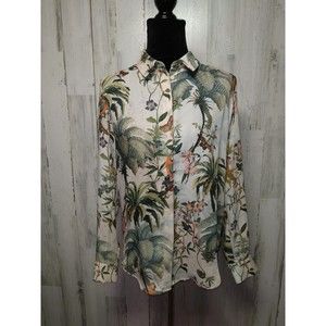 H&M Botanical Print Blouse Size 2 Parrot Butterfly